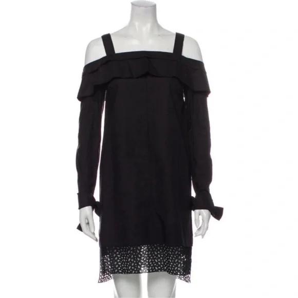 Proenza Schouler Black Cotton Cold
Shoulder Long Sleeve Eyelet Hem Dress 2 - Picture 4 of 7